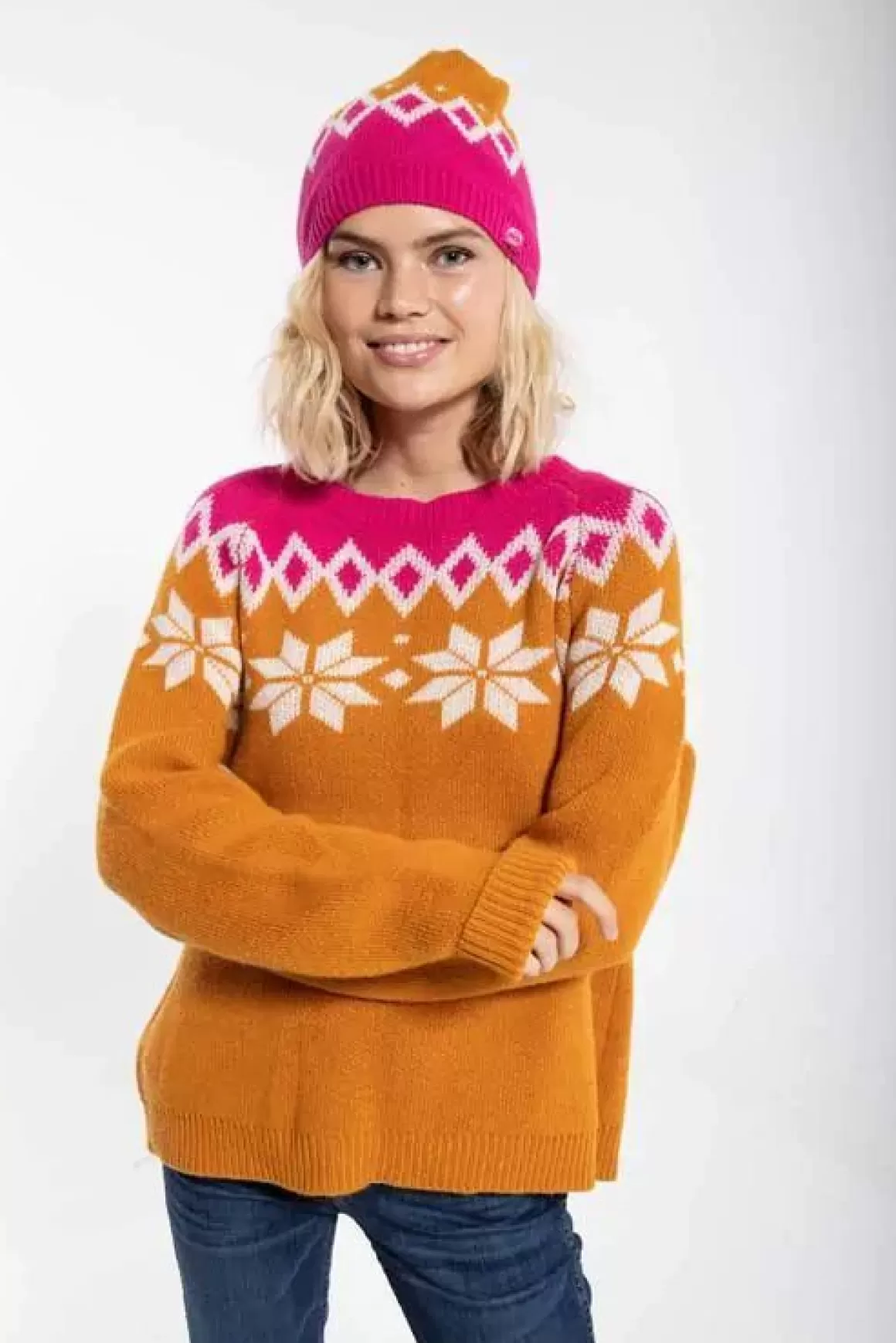 Damen Danefæ Danecountry Beanie Honey_Offwhite/Hotpink