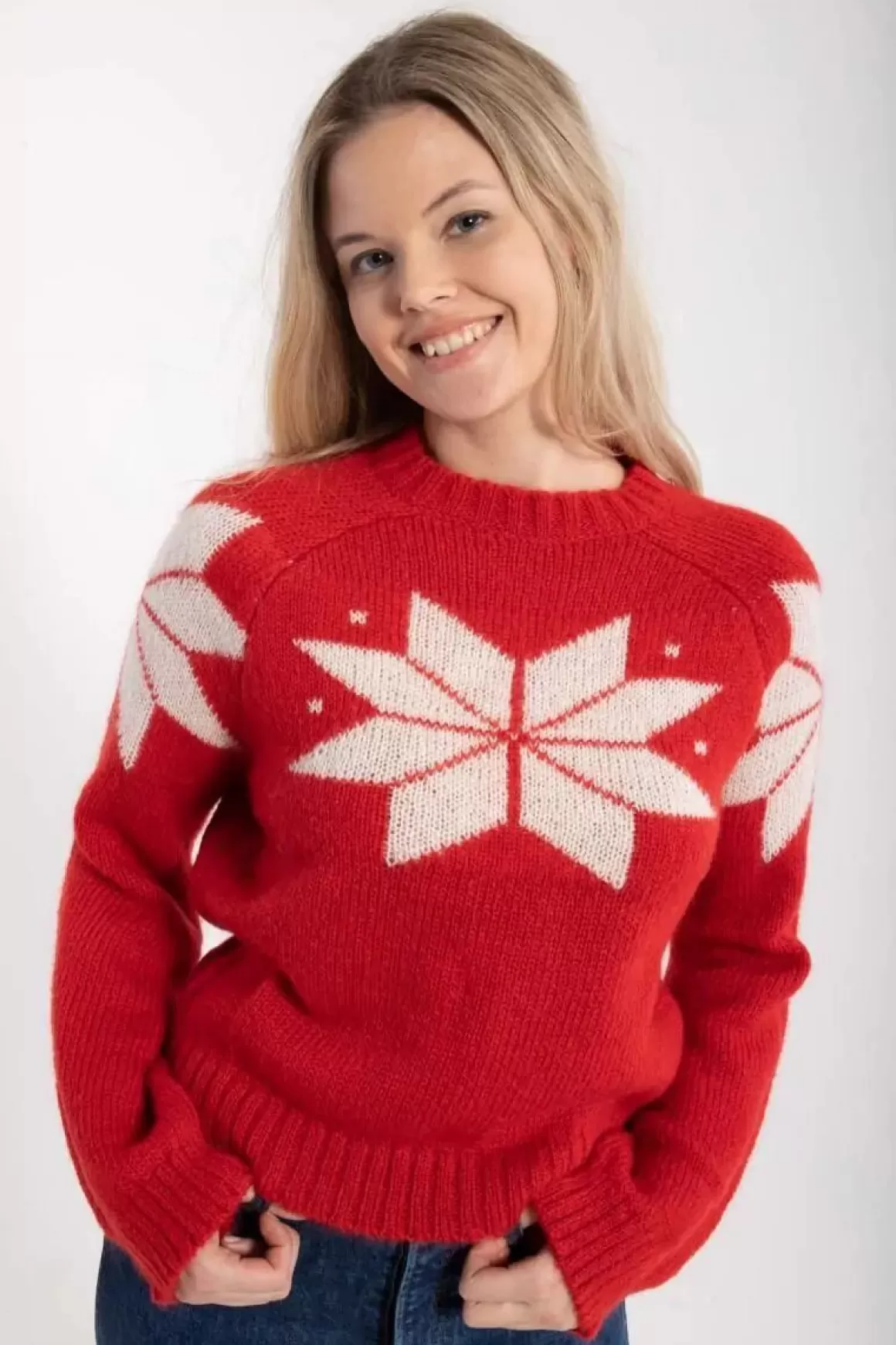 Damen Danefæ Danefantastic Flakes Wool Sweater Red/Chalk