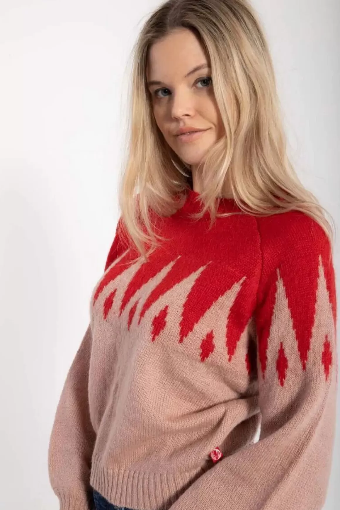 Damen Danefæ Danefantastic Icicles Wool Sweater Red/Powder Rose