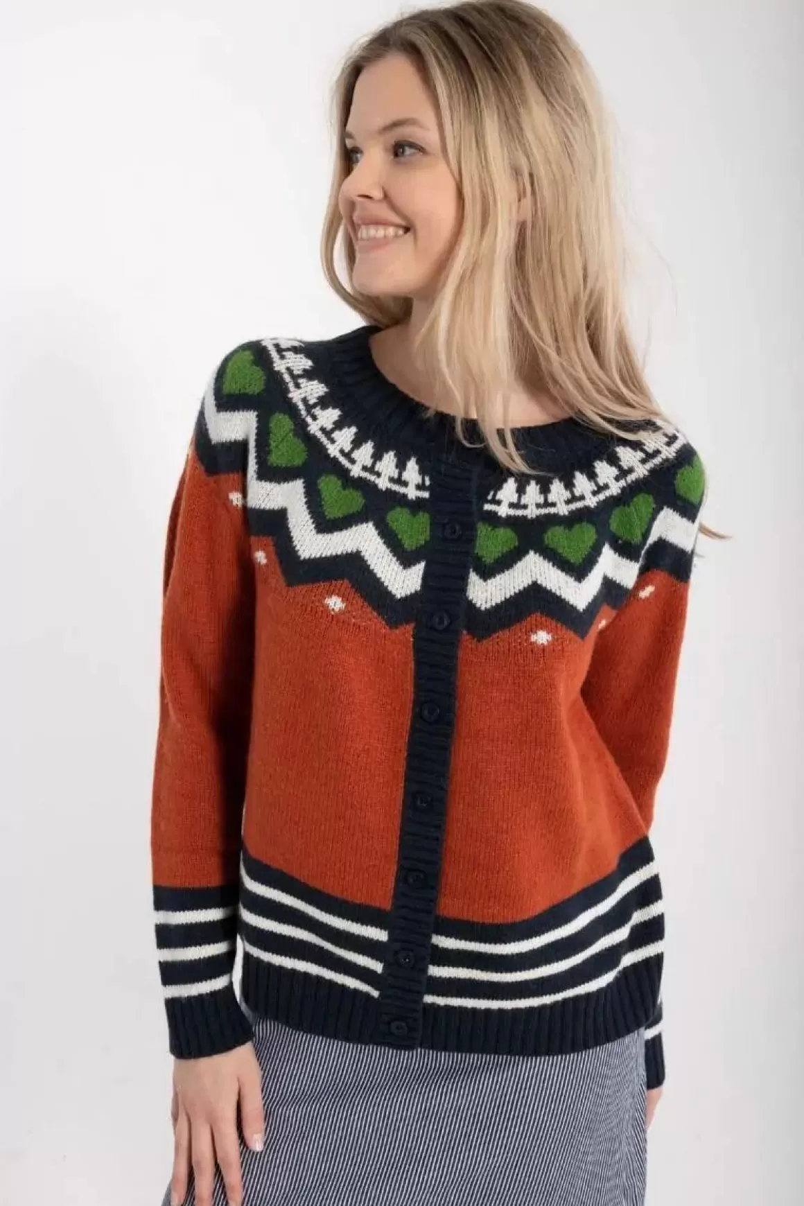 Damen Danefæ Danehareskov Cardigan Brick/Dk Navy/Chalk