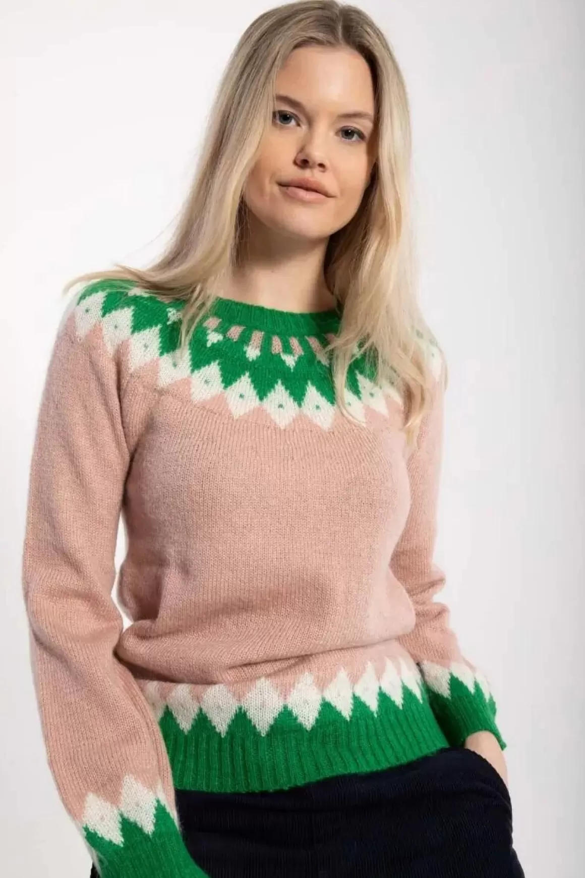 Damen Danefæ Danehot Stove Mohair Sweater Powder Rose/Chalk/Green