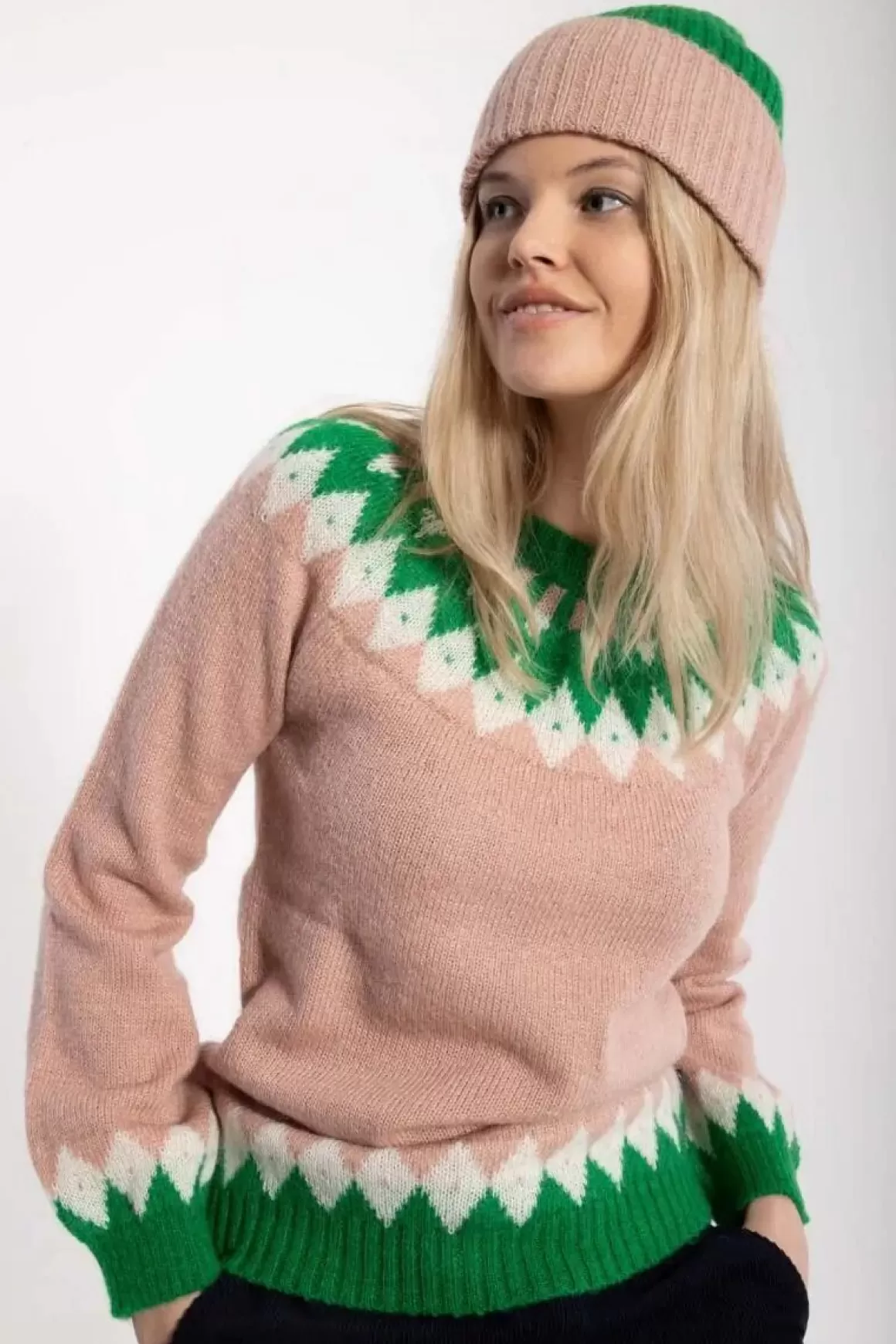 Damen Danefæ Danehot Stove Mohair Sweater Powder Rose/Chalk/Green