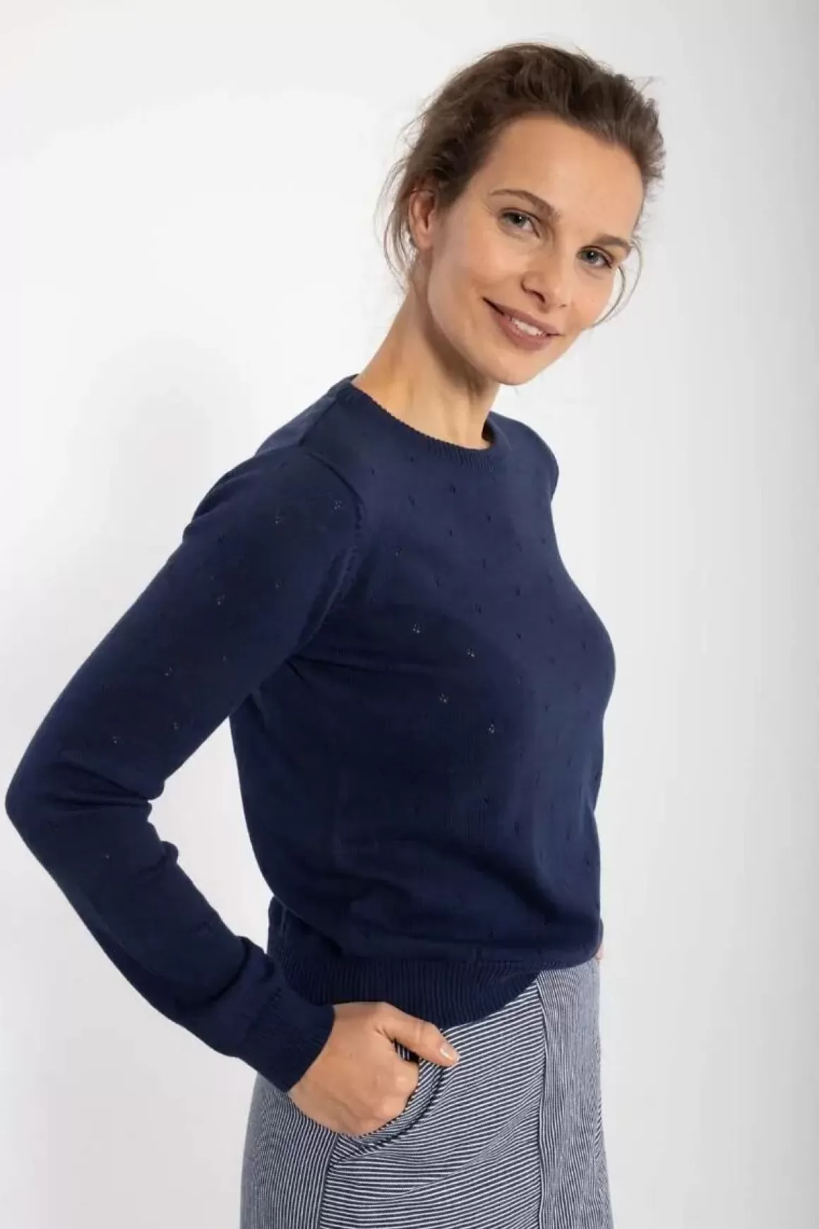 Damen Danefæ Danepearly Hole Knit Sweater Dk Navy