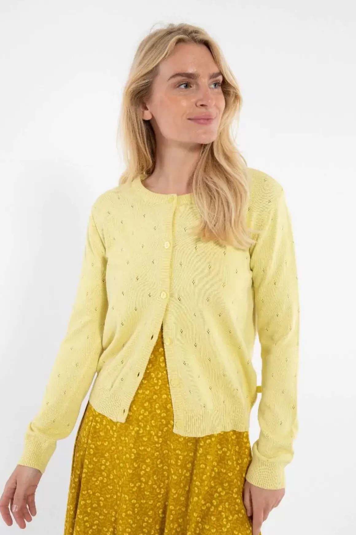 Damen Danefæ Danesaga Hole Knit Cardigan Pale Yellow