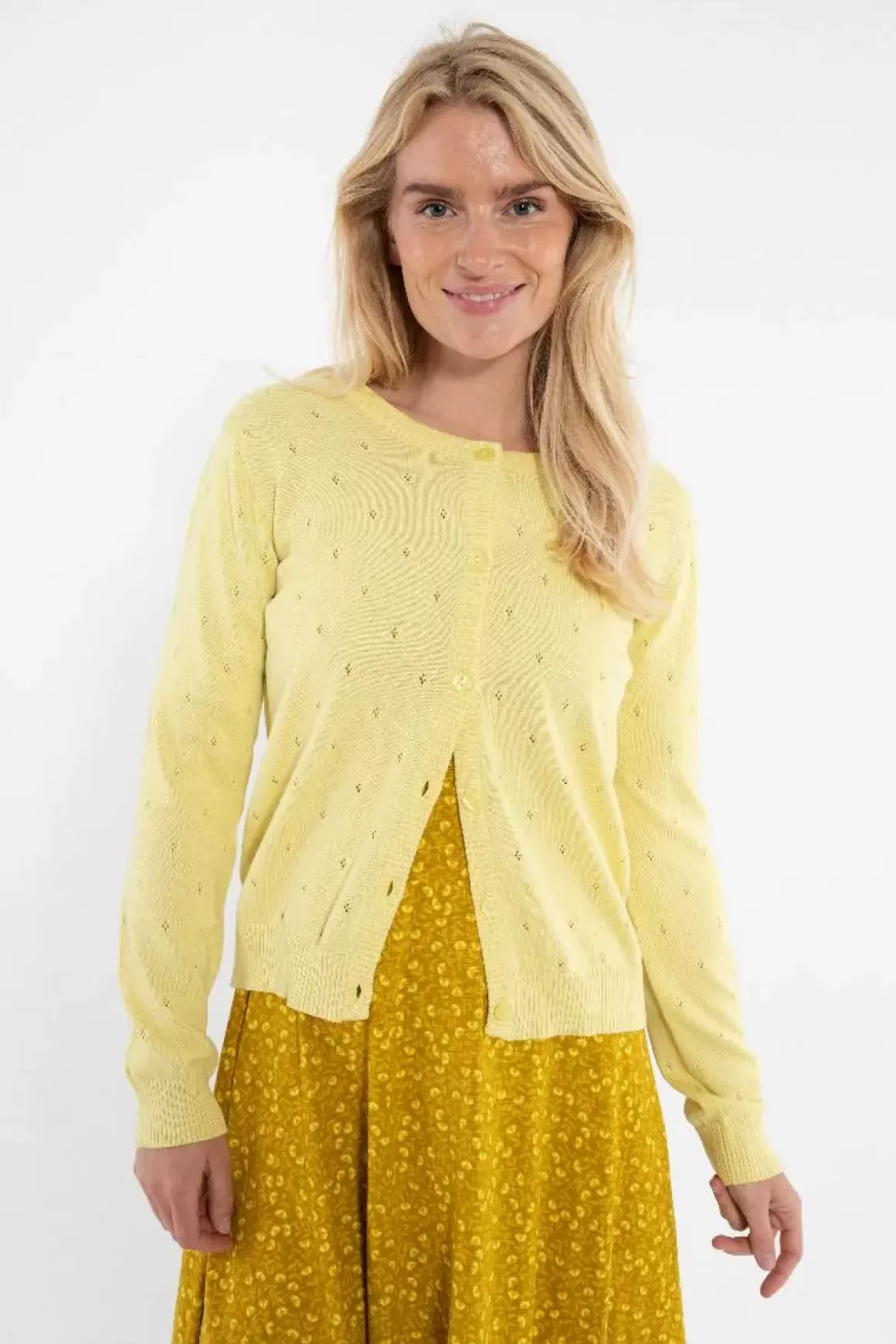 Damen Danefæ Danesaga Hole Knit Cardigan Pale Yellow