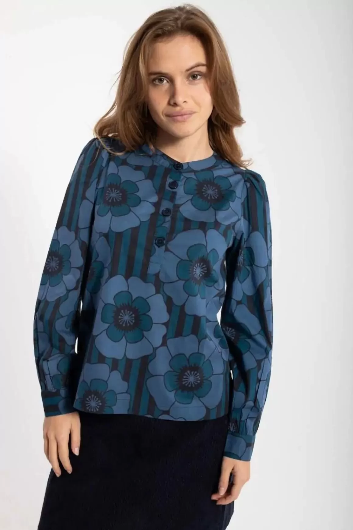 Damen Danefæ Danesanna Poplin Shirt Blue Power Flowers