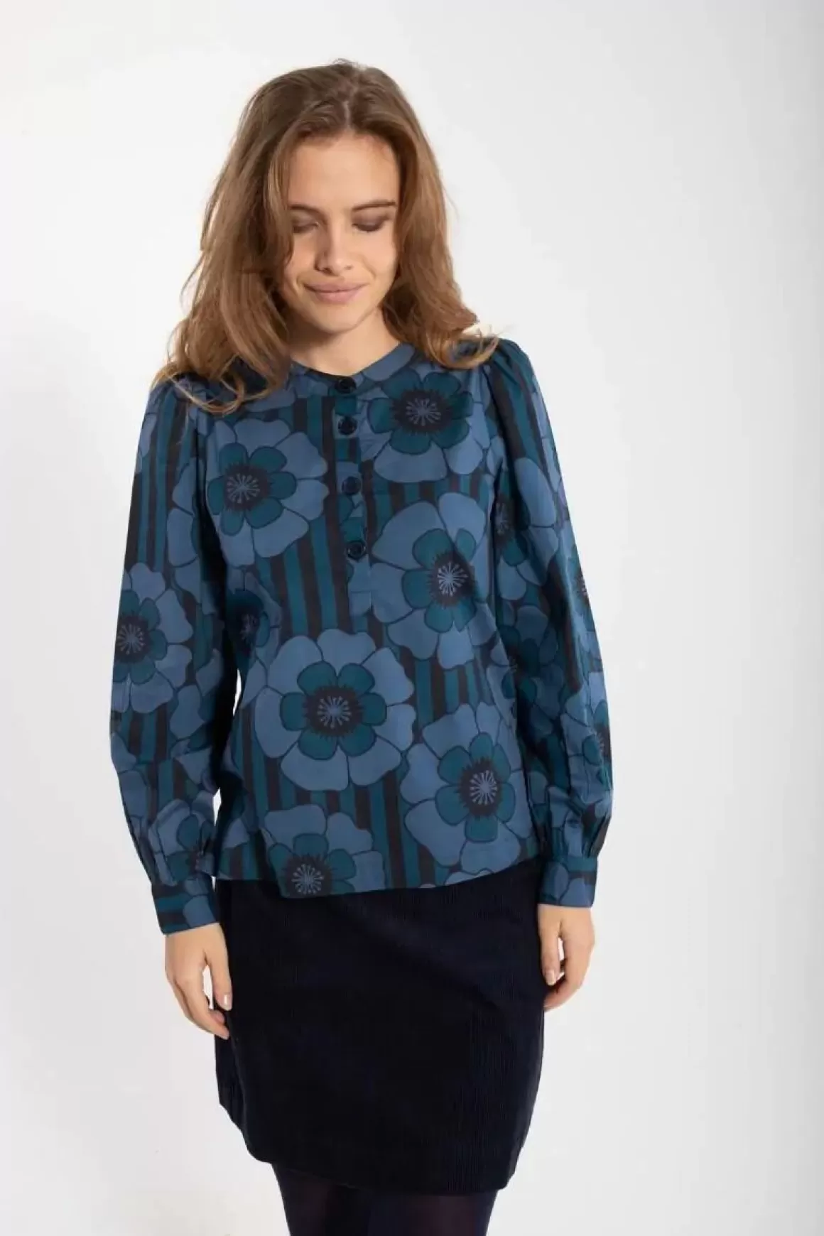 Damen Danefæ Danesanna Poplin Shirt Blue Power Flowers