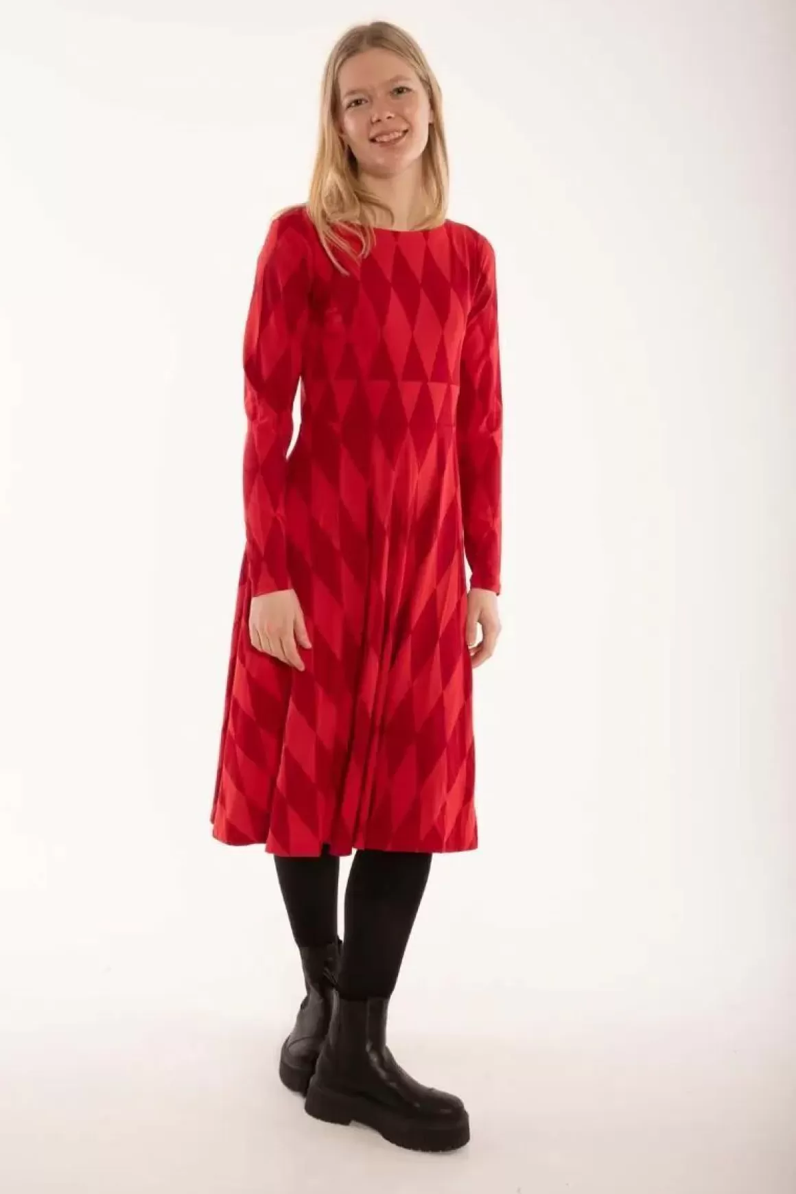 Damen Danefæ Danesigrid Cotton Dress Dk Red/Red Diamonds