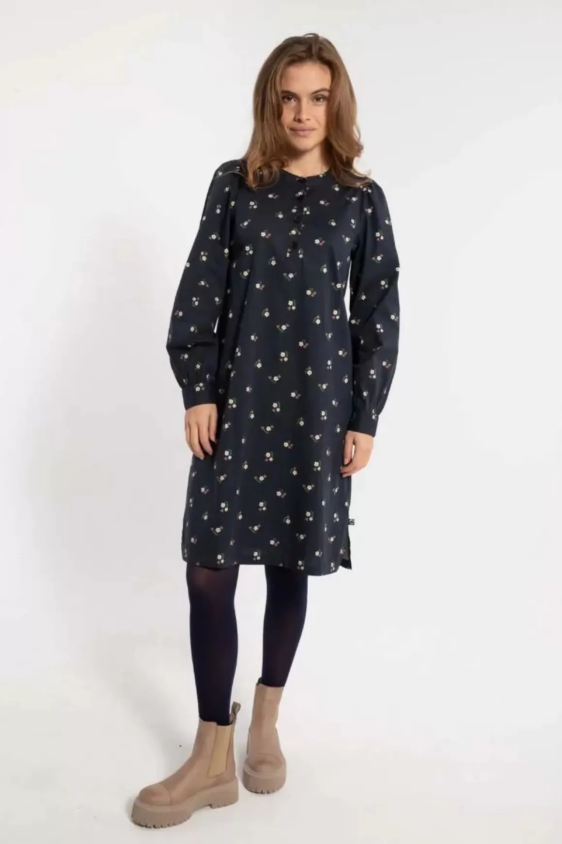 Damen Danefæ Danesocial Poplin Dress Black Miniflower