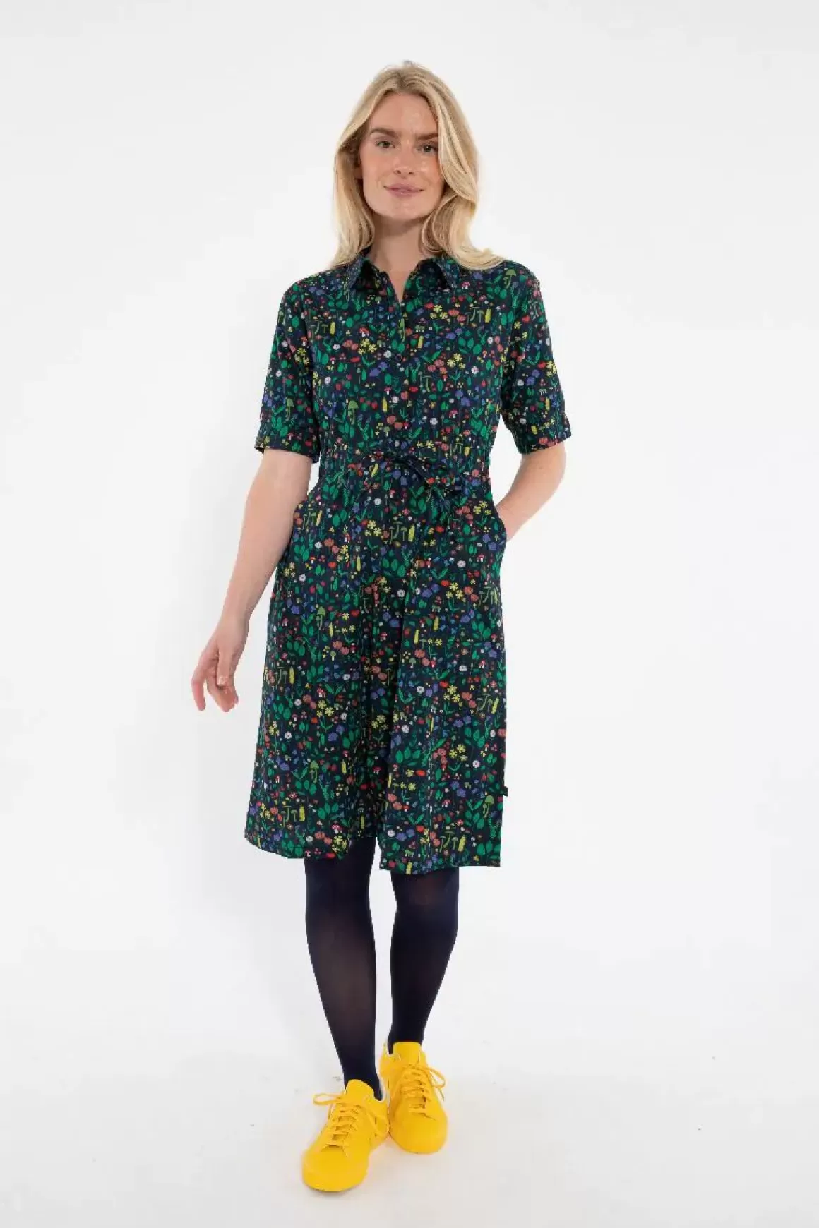 Damen Danefæ Danesusanne Poplin Dress Dk Navy Botanical