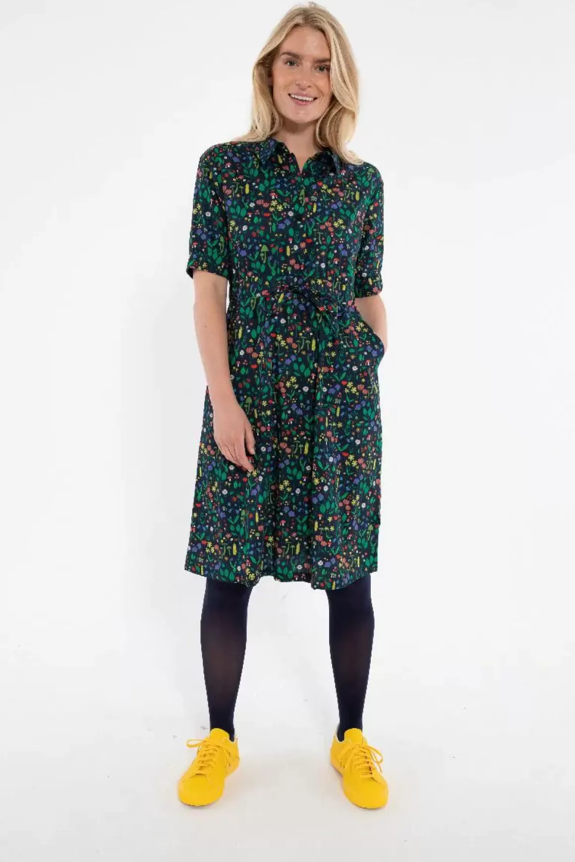 Damen Danefæ Danesusanne Poplin Dress Dk Navy Botanical