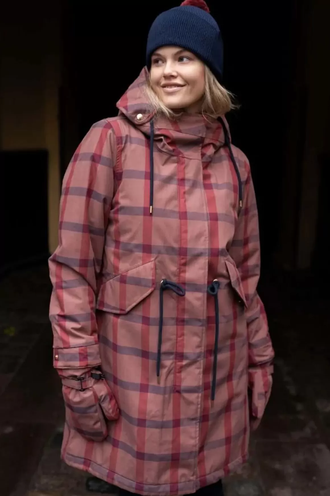 Damen Danefæ Danesvaneke Plaid Winter Parka Beige Rose/Dark Navy/Redwine