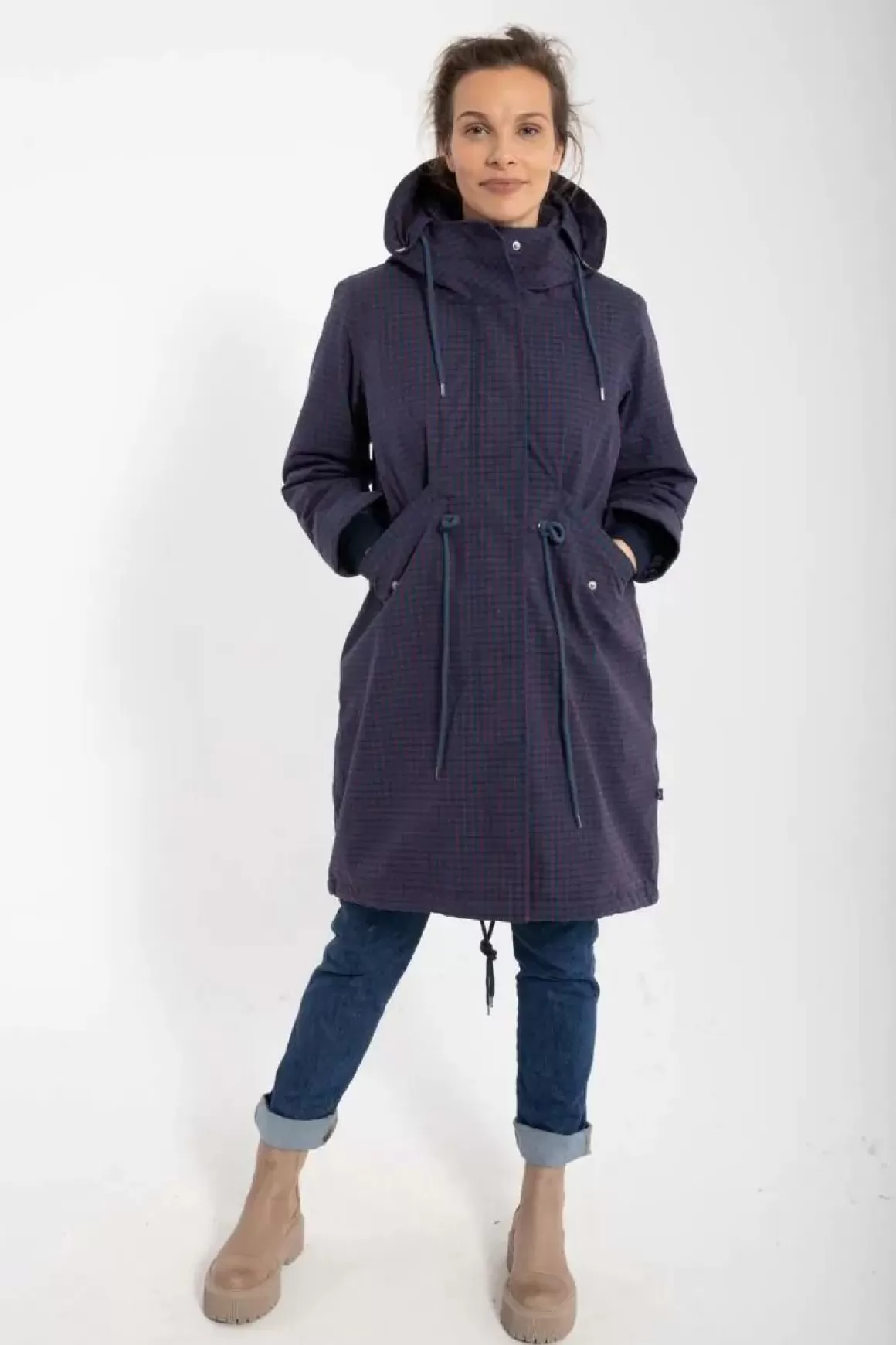 Damen Danefæ Danesvaneke Plaid Winter Parka Marine/Black/Redwine