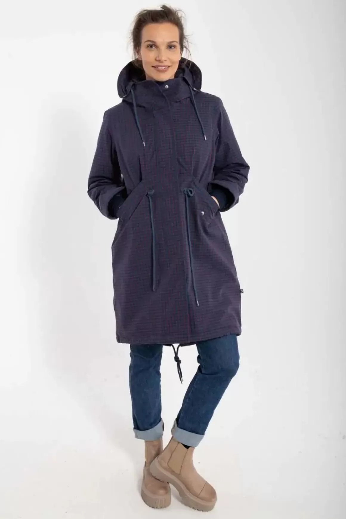 Damen Danefæ Danesvaneke Plaid Winter Parka Marine/Black/Redwine