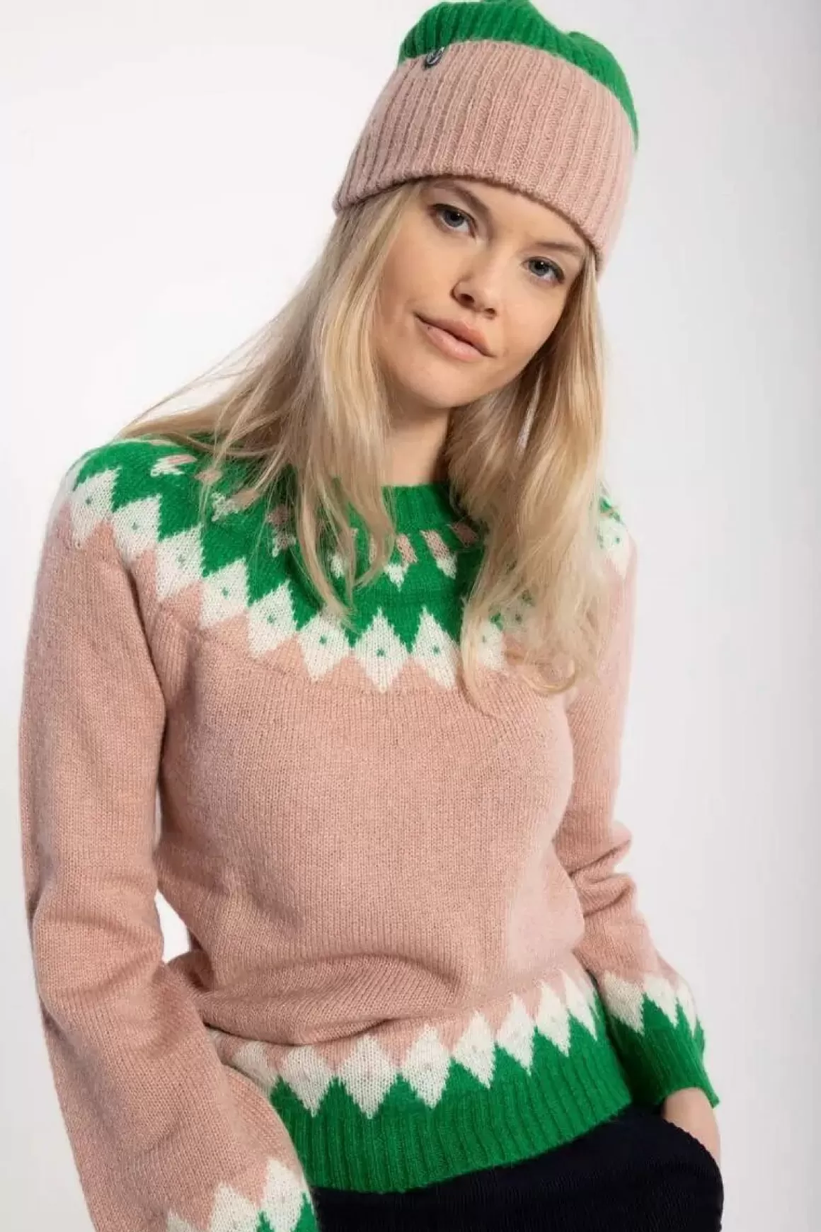 Damen Danefæ Danetop Beanie Powder Rose/Green