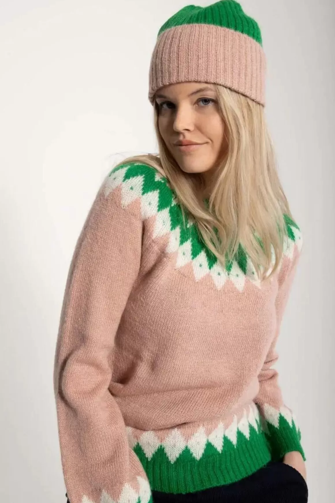 Damen Danefæ Danetop Beanie Powder Rose/Green