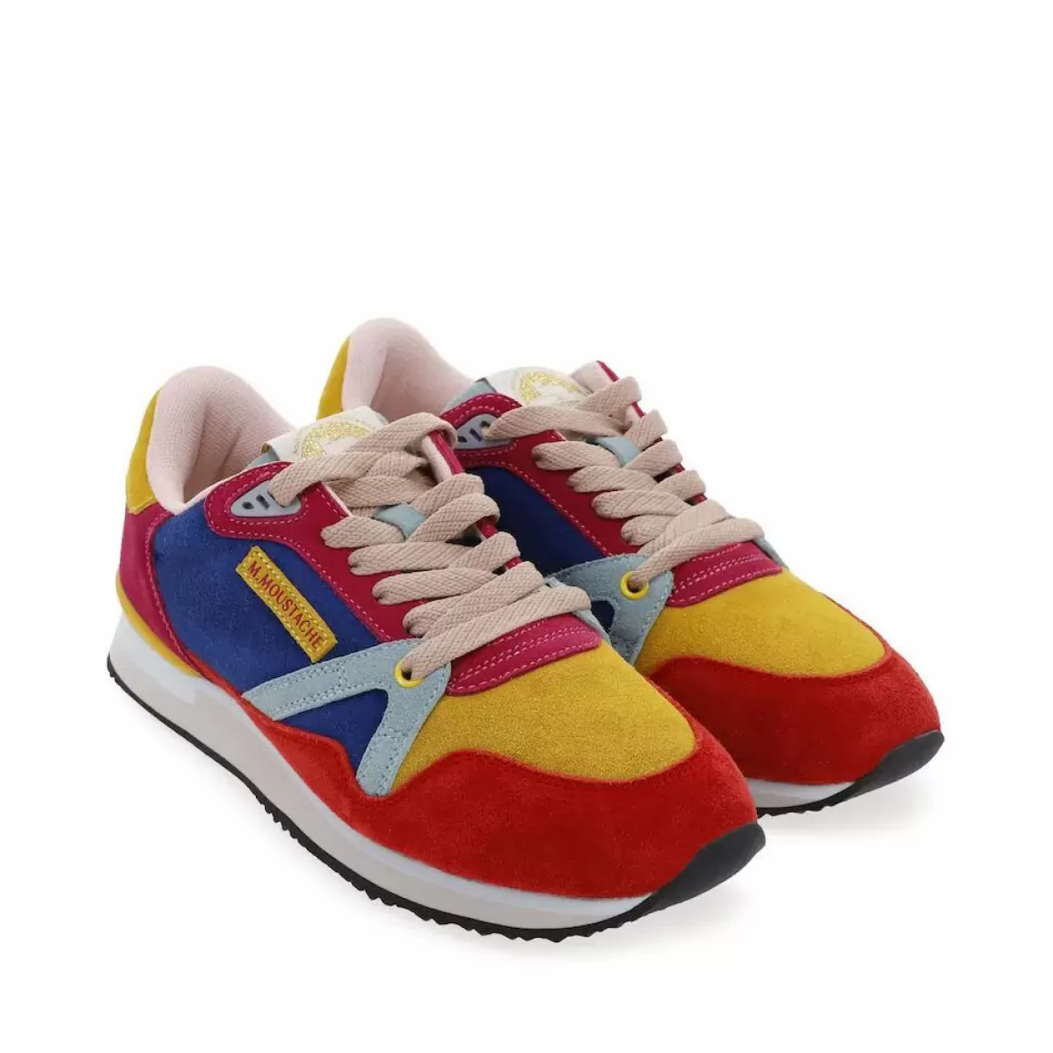 Damen Danefæ M.Moustache Andre Running Sneakers Suede Rose Jaune Bleu