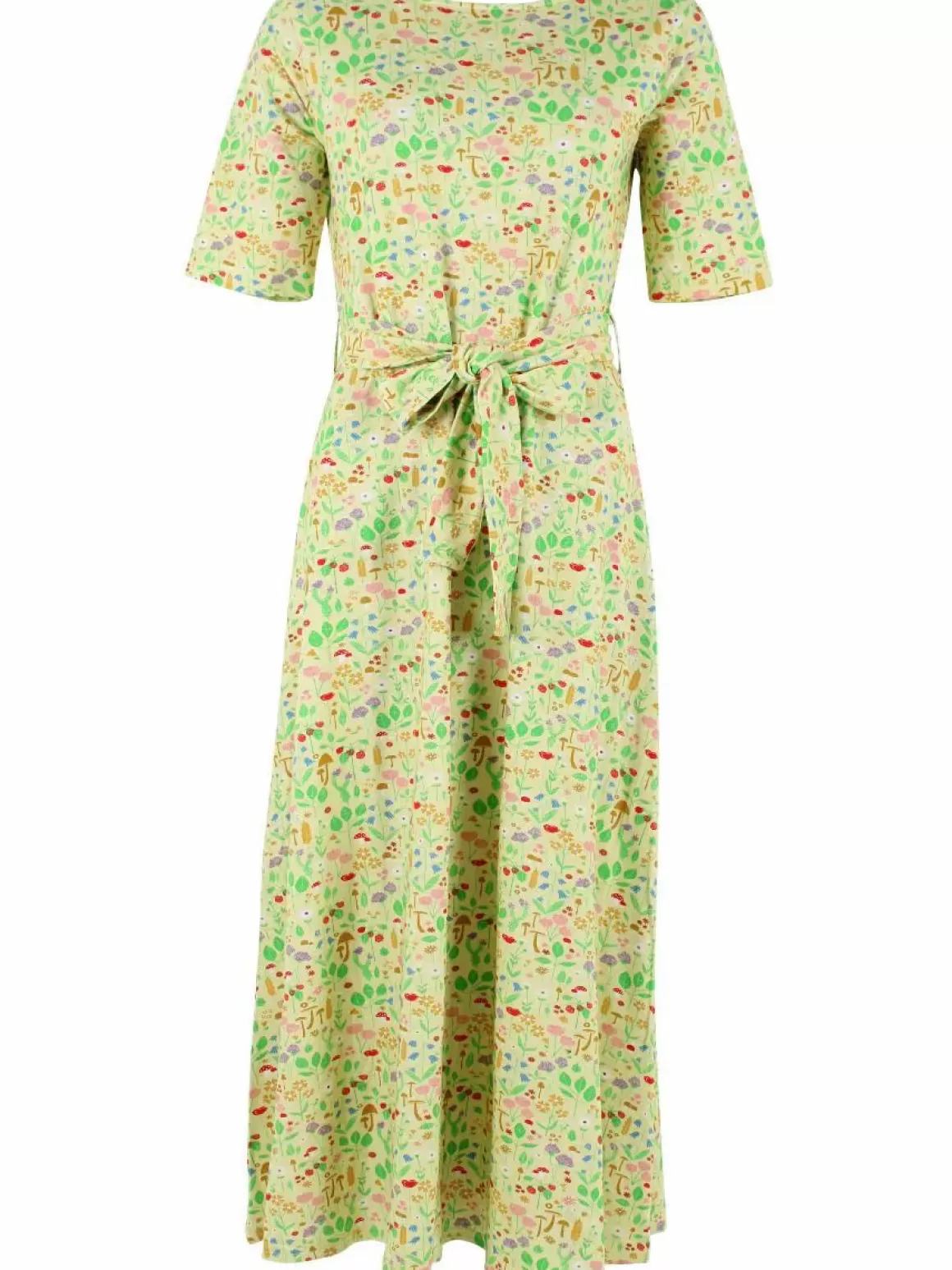 Damen Danefæ Organic - Daneflora Slub Jersey Dress Pale Yellow Botanical