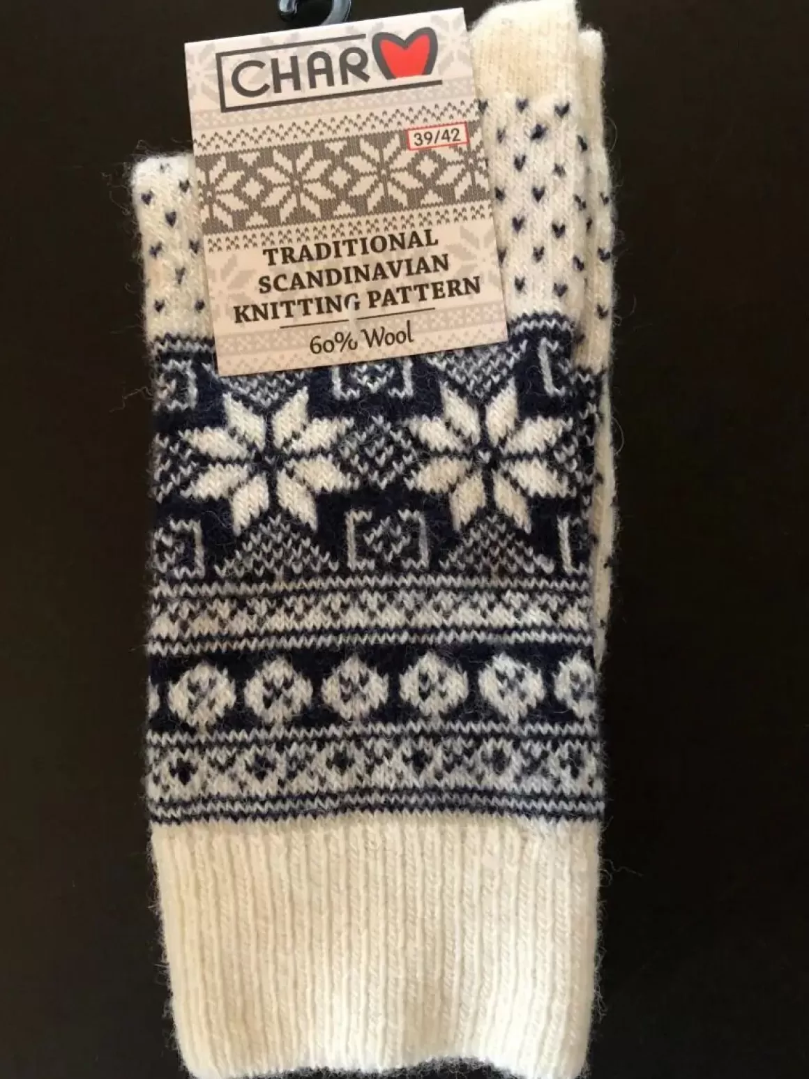 Damen Danefæ Woolwear Uldsokker M/Snefnug White/Navy Nr.31